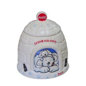 Coca-Cola Igloo Cookie Jar 2005 White Polar Bear Porcelain
